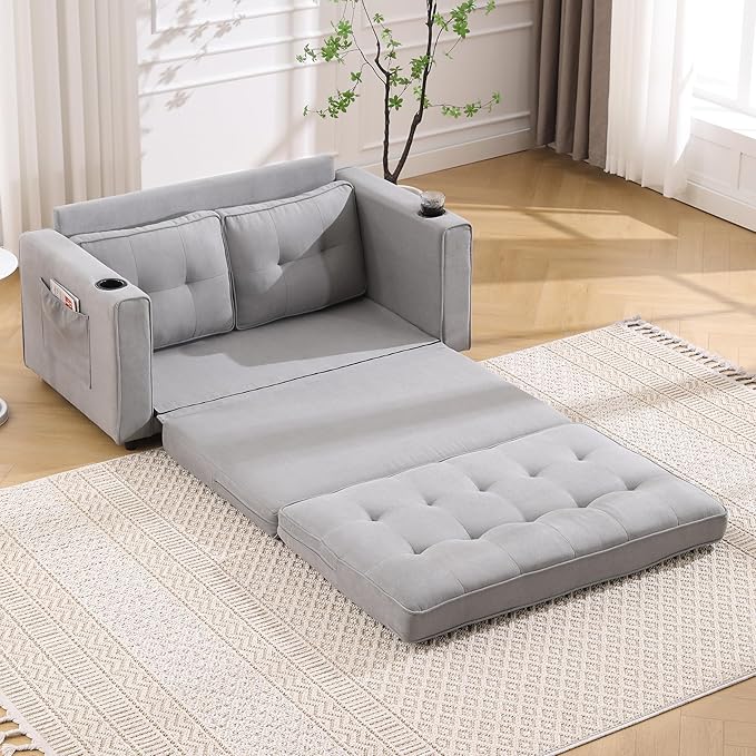 ERYE Modern Upholstered Loveseat Sofa Foldable Convertible Floor Sofabed - Image 11