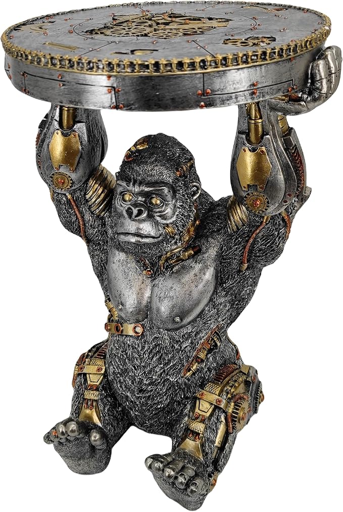 Steampunk Gorilla Side Table Pedestal End Table Stool Resin Cyborg Monkey by GENUINQ