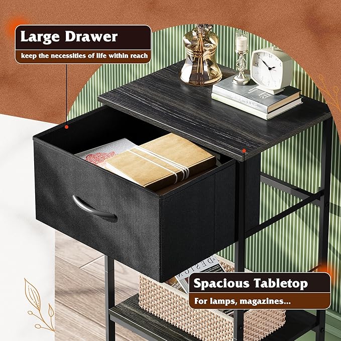 WLIVE Black Nightstand, Bedside Table - Image 5