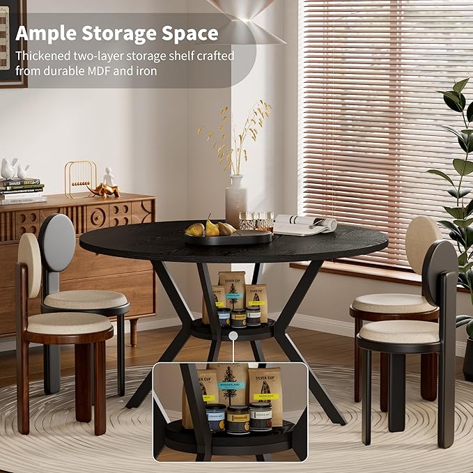 Black Dining Table for 4, 42 Inch Round Kitchen Table - Image 2