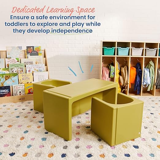 ECR4Kids Tri-Me Table and Cube Chair Set, Fern Green - Image 3