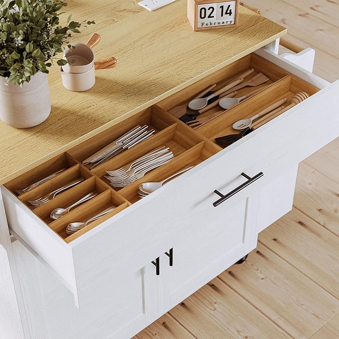 IRONCK Kitchen Island with Storage, Rolling Kitchen Island on Wheels with Drop - Image 7