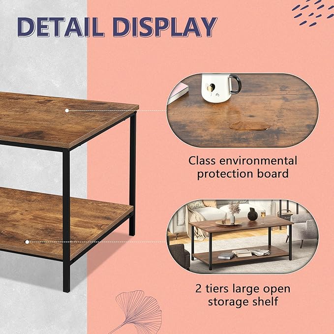 SENIG 2-Tier Coffee Table with Storage Shelf - Image 5