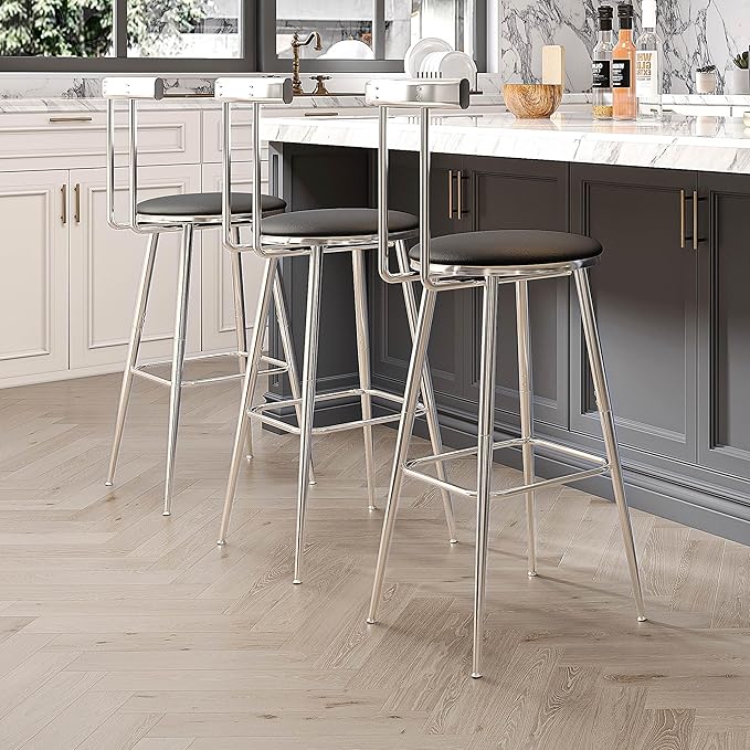 Bar Stools, Bar Chairs with Backrest and Footrest, Industrial Counter Stools - Image 6