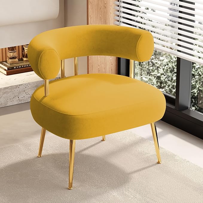 Modern Velvet Accent Chair, Round Upholstered Barrel Armchair by SEYNAR