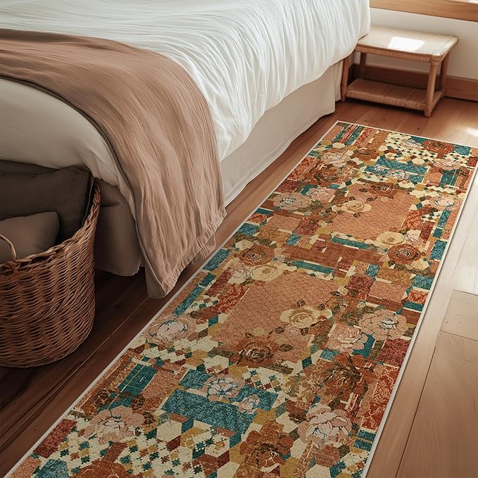 GENIMO Floral Runner Rug 2'6''x8, Machine Washable Non Slip Vintage Patchwork by GENIMO