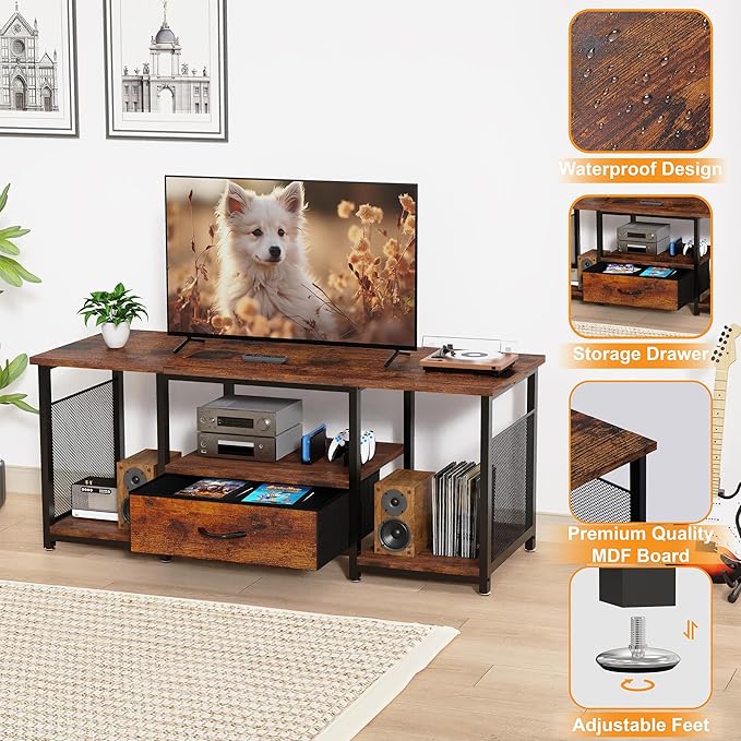 TV Stand with Drawers and Open Storage Shelves - Image 3