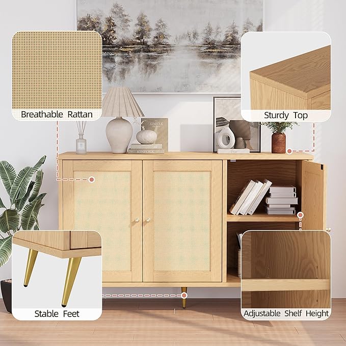 Shintenchi Large Rattan Storage Cabinet, Modern Sideboard Cabinet, Accent Large - Image 4