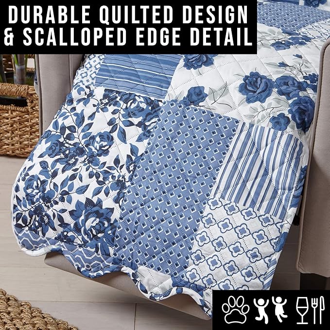 Great Bay Home Patchwork Scalloped Printed Furniture Protector Stain Resistant - Image 6