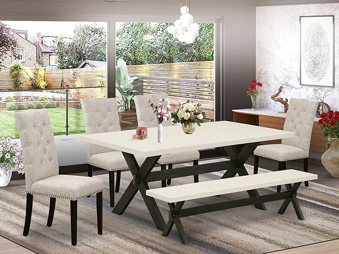 East West Furniture X627EL635-6 6 Piece Dining Table Set Contains a Rectangle - Image 2