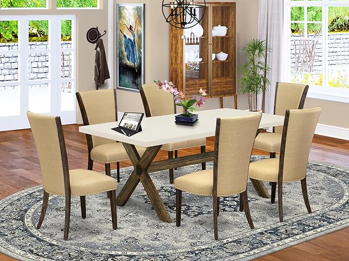 East West Furniture X727VE703-7 7 Piece Modern Dining Table Set Consist of a - Image 2