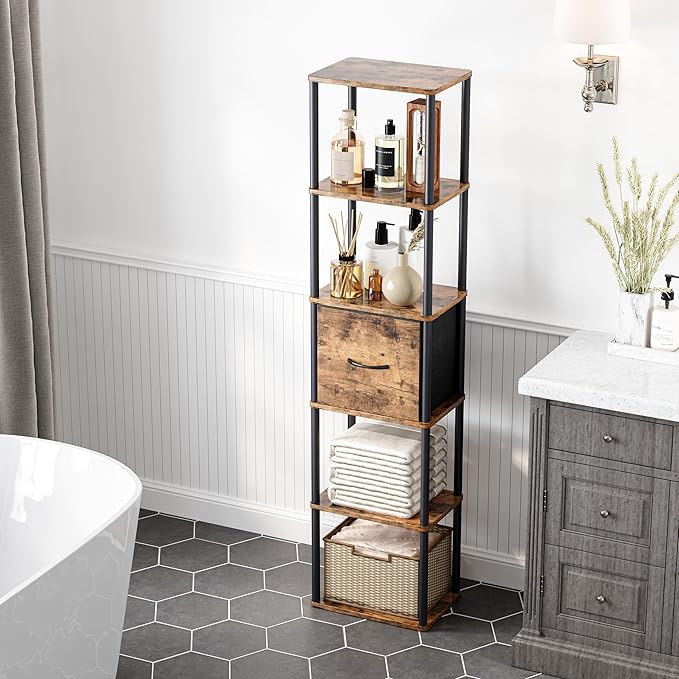 6-Tier Bookshelf with Drawer, Narrow Bookshelves Organizer, Floor Standing - Image 6