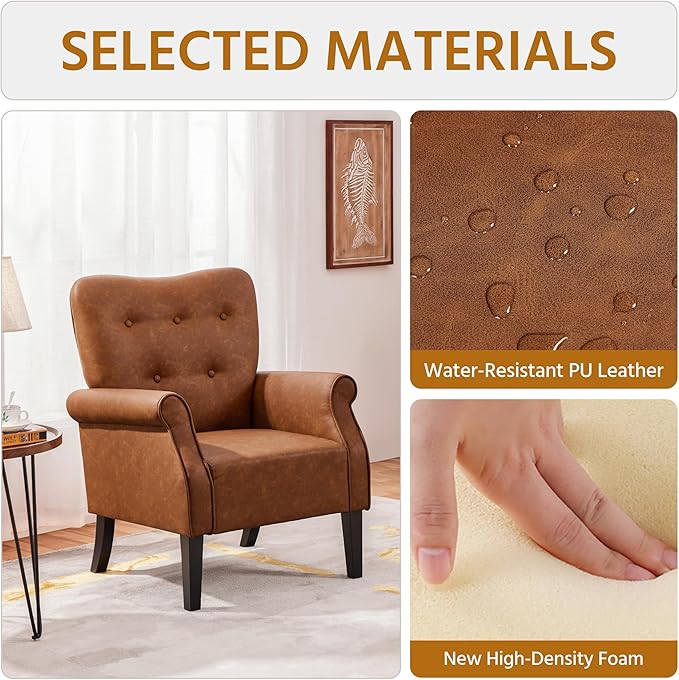 Yaheetech Modern Armchair, Mid Century PU Leather Accent Chair - Image 6