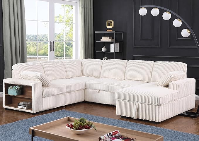 Eafurn Oversized Convertible U Shaped Sleeper Sectional Sofa Pull Out Couch Bed by Unknown