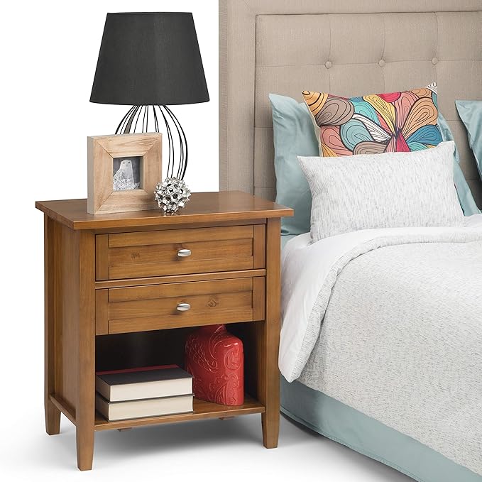 SIMPLIHOME Warm Shaker SOLID WOOD 24 inch Wide Transitional Bedside Nightstand - Image 2
