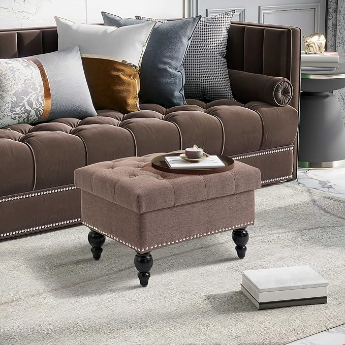 HOMCOM Ottoman with Storage for Living Room, Button-Tufted Fabric Bench for - Image 4