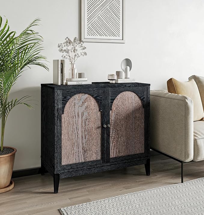Sango Arch 2-Door Accent Cabinet, Modern Black & Brown Storage Cabinet - Image 9