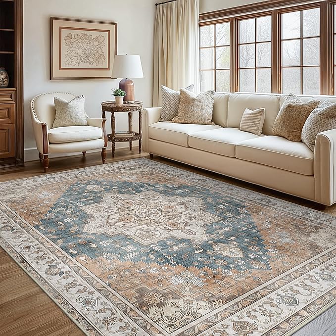 GENIMO 5x8 Area Rugs for Living Room, Machine Washable Low Pile Rugs, Chenille - Image 2