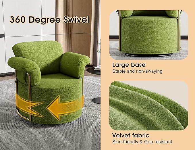 KEIKI Modern Comfy Swivel Accent Reading Chair, 360°Round Upholstered Barrel - Image 7