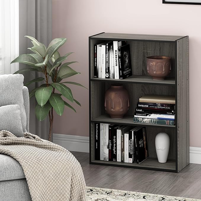 Furinno Pasir 3-Tier Open Shelf Bookcase, French Oak Grey - Image 2
