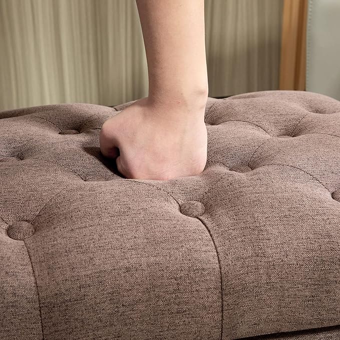 HOMCOM Ottoman with Storage for Living Room, Button-Tufted Fabric Bench for - Image 9