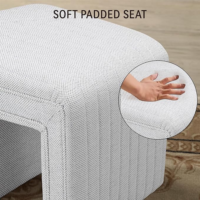 Get Set Style Vanity Stool Chair, Modern Linen Ottoman Foot Stool - Image 5