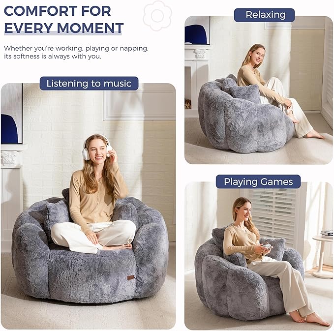 MAXYOYO Bean Bag Chair with 3 Pillows, Oversized Floral Shaped Bean Bag Sofa - Image 3