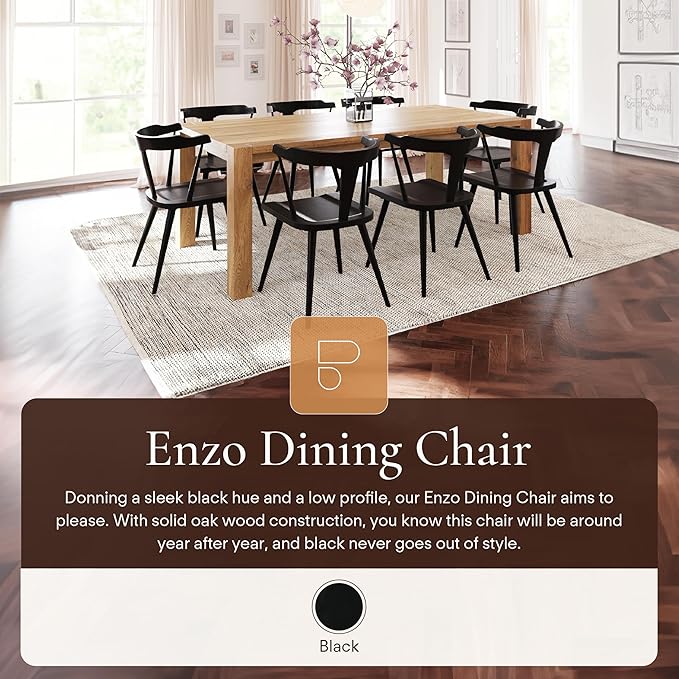 POLY & BARK Mid Century Modern Enzo Black Dining Chair – Solid Oak Wood Splat - Image 3
