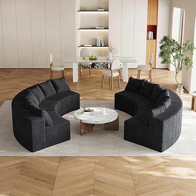 KEIKI Corduroy Curved Sectional Sofa, 6 Seater Symmetrical Modular Semi - Image 3