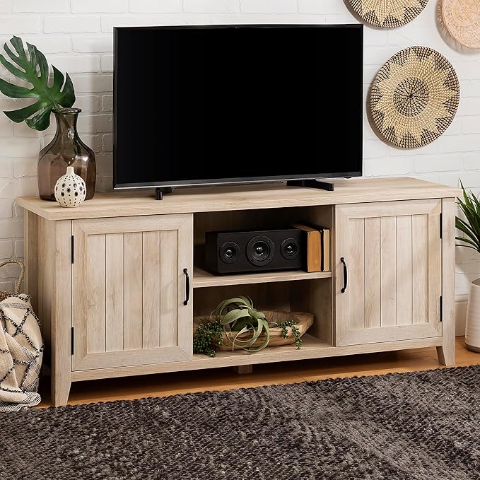 Walker Edison Buren Classic Grooved Door TV Stand - Image 2