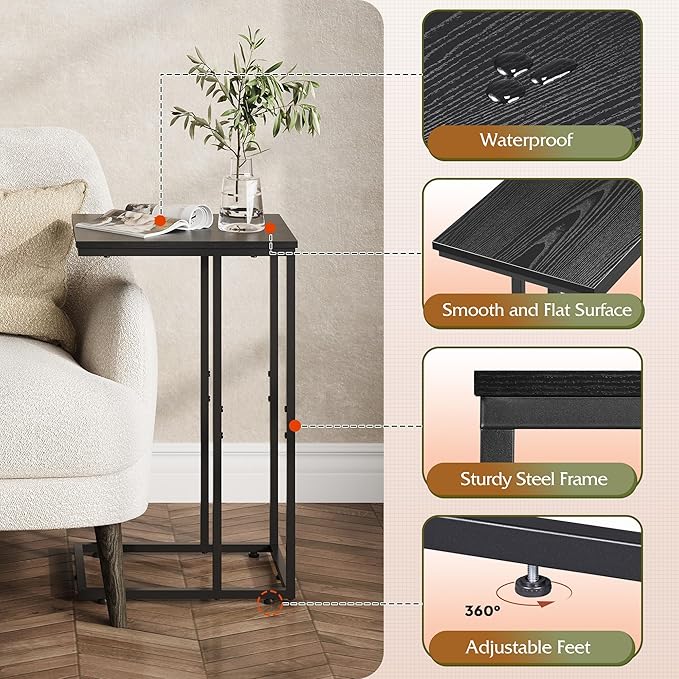 WLIVE Black Side Table Set of 2, C Shaped End Table Sets, Small Sofa Side - Image 5