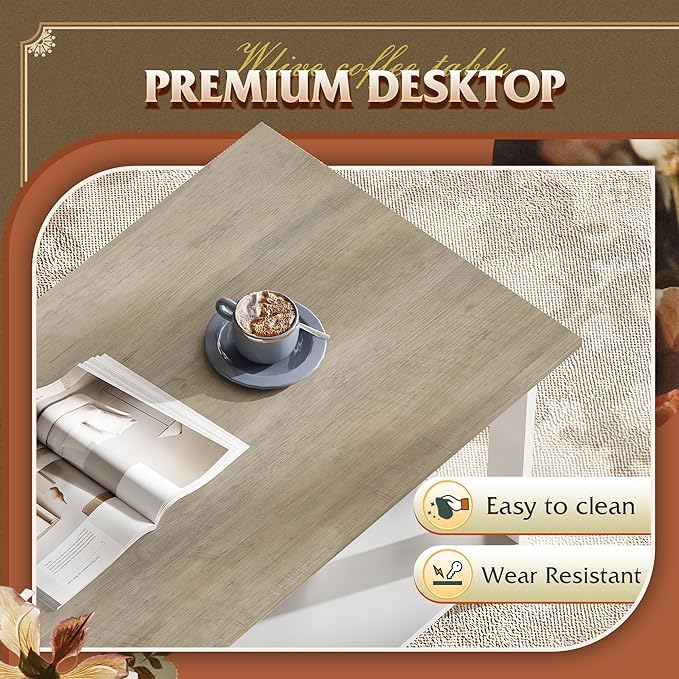 WLIVE Coffee Table with Storage Shelf, 39.4" Farmhouse Coffee Table with - Image 6