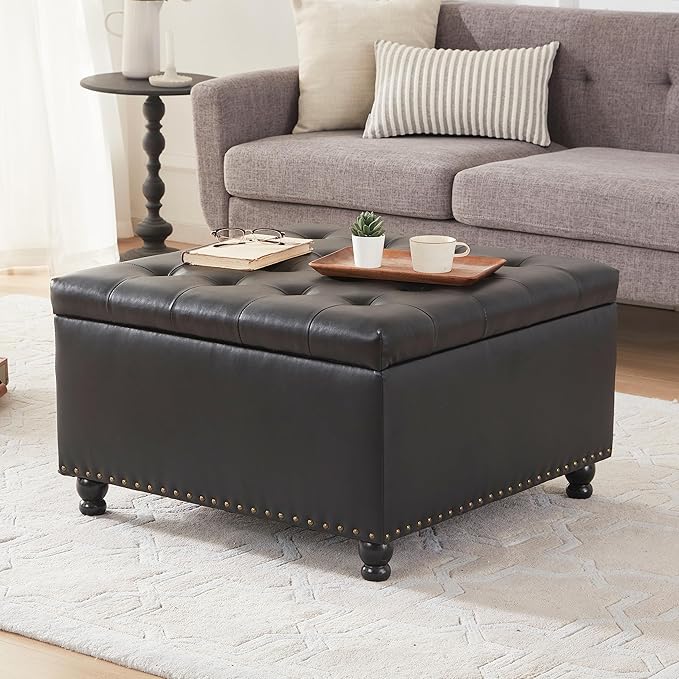 Tbfit Large Square Storage Ottoman Bench, Button Tufted Coffee Table, Oversized by TBfit