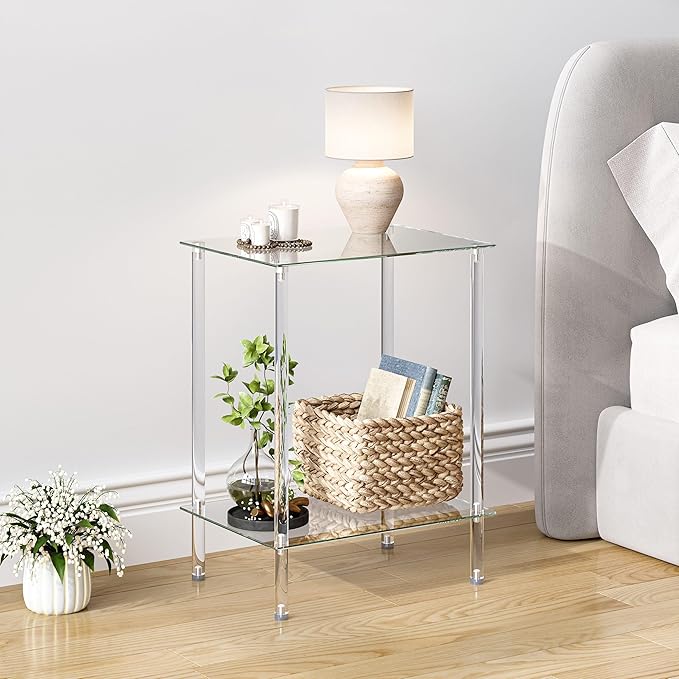 empered Glass Side Tables Set of 2 Acrylic End Table - Image 2