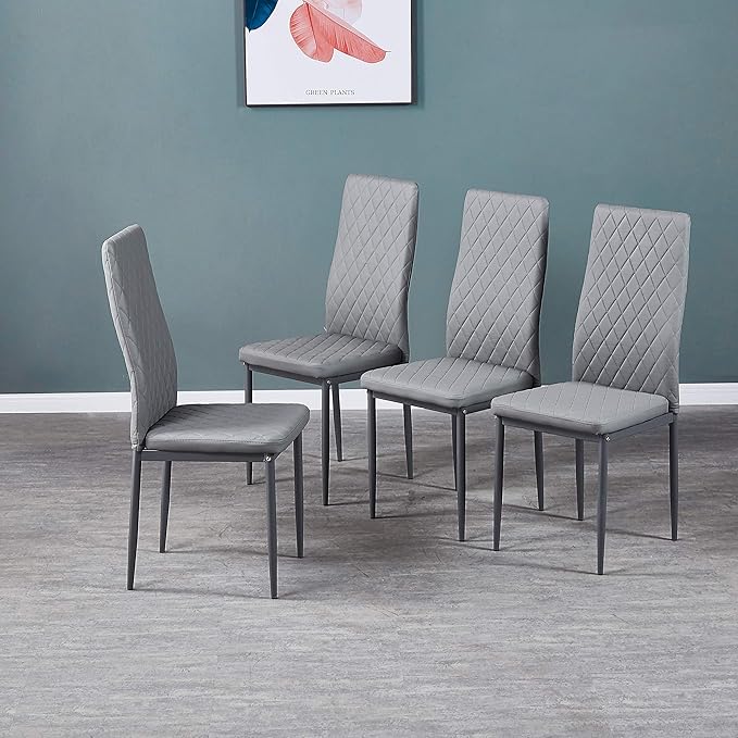 JT Modern Minimalist Dining Chair Fireproof Leather Sprayed Metal Pipe Diamond by JT