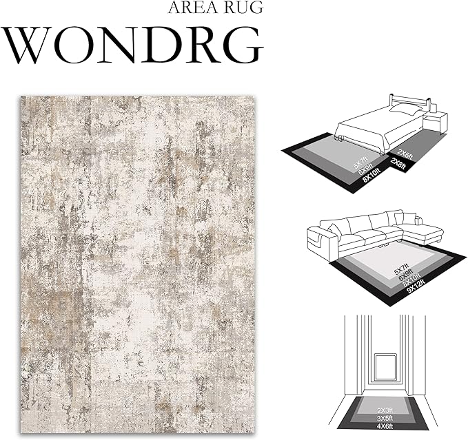 2x12 Washable Runner Rug Brown Grey Neutral Abstract Hallway Kitchen Living - Image 2