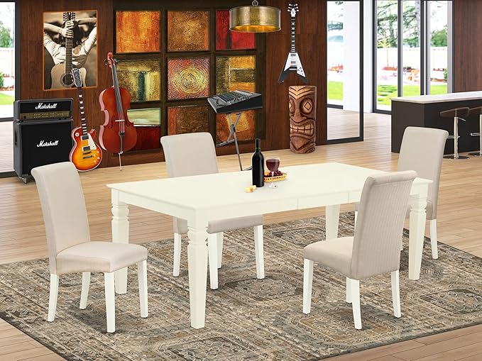 East West Furniture LGBA5-LWH-01 5 Piece Dinette Set Includes a Rectangle - Image 2