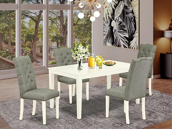 East West Furniture CAEL5-LWH-07 5 Piece Dining Table Set - Image 2