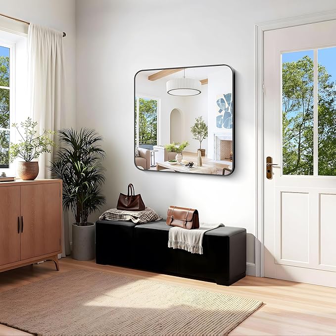 KOCUUY Black Bathroom Mirror 40"x40", Large Square Vanity Mirror - Image 3
