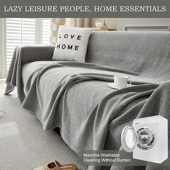 STACYPIK Soft Dark Gray Couch Cover - Image 8