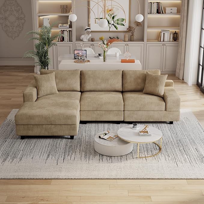 Eafurn Convertible L Shaped Modular Sectional Sofa Couch, 5 Seater Corduroy - Image 3