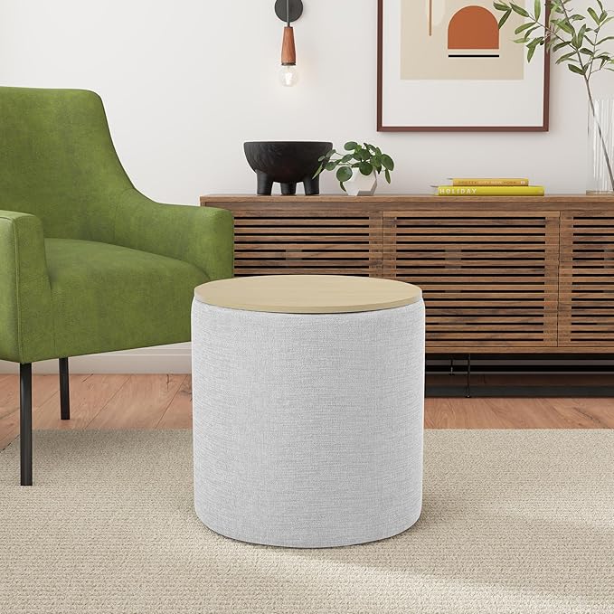 HomePop Storage Ottoman with Wood Top - Image 2