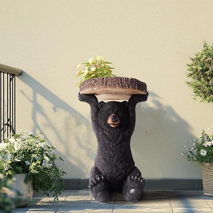 American Black Bear Side Table Pedestal End Table Stool Resin Bear Statue Hand - Image 2