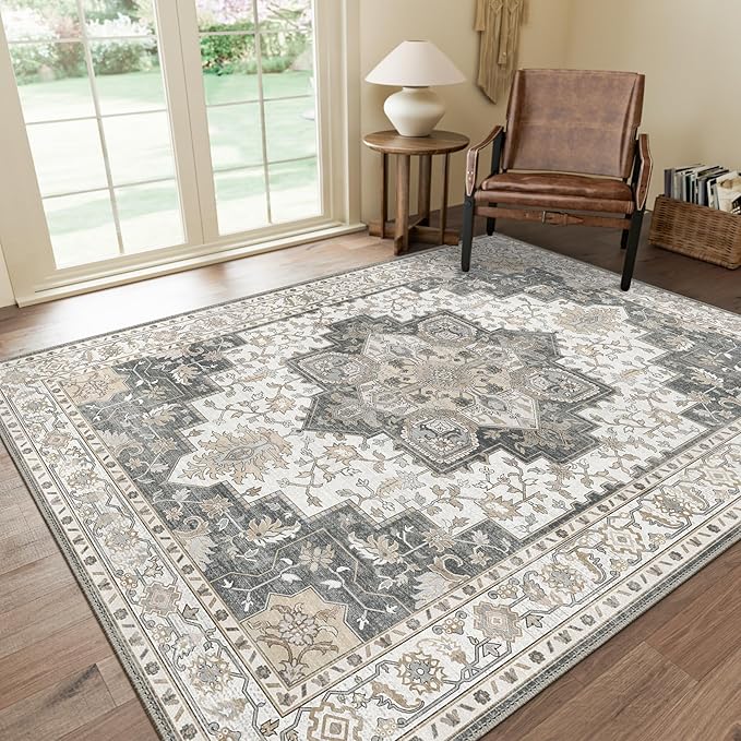GENIMO 9x12 Area Rugs for Living Room, Non Slip Machine Washable Vintage Rugs by GENIMO