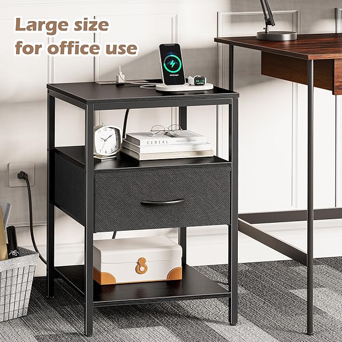 SUPERJARE Night Stand with Charger Station, 27.7 Inch Tall Nightstand with - Image 6