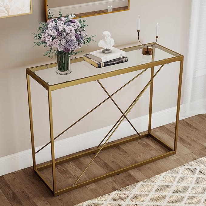 OIOG Glass Console Table for Entryway, Modern Sofa Table by OIOG