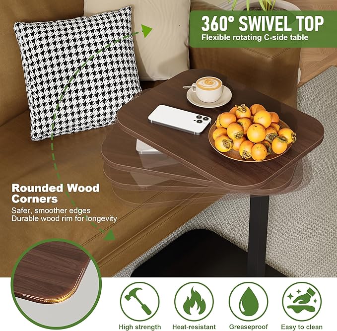 C Shaped End Table for Couch, Adjustable Height Couch Side Table, Horizontal - Image 5
