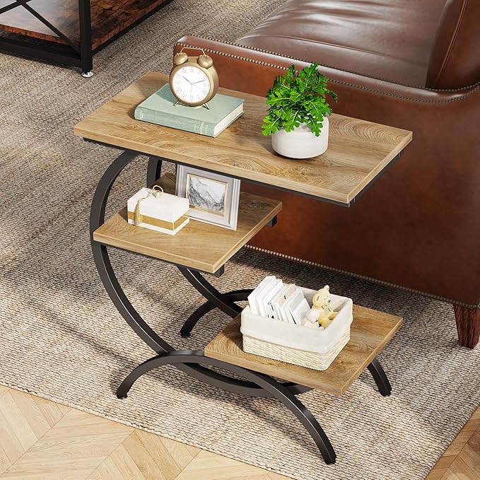 Tribesigns C-Shaped End Table, Industrial 3-Tier Small Side Table by Tribesigns