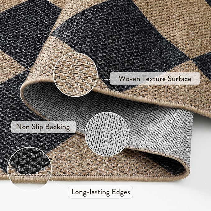 Lahome Checkered Easy Jute Area Rug 8x10, Large Living Room Patio Rug - Image 4