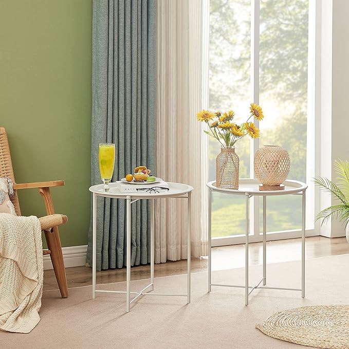 VECELO Side/End Table, Folding Round Metal Anti-Rust and Waterproof Outdoor or - Image 4
